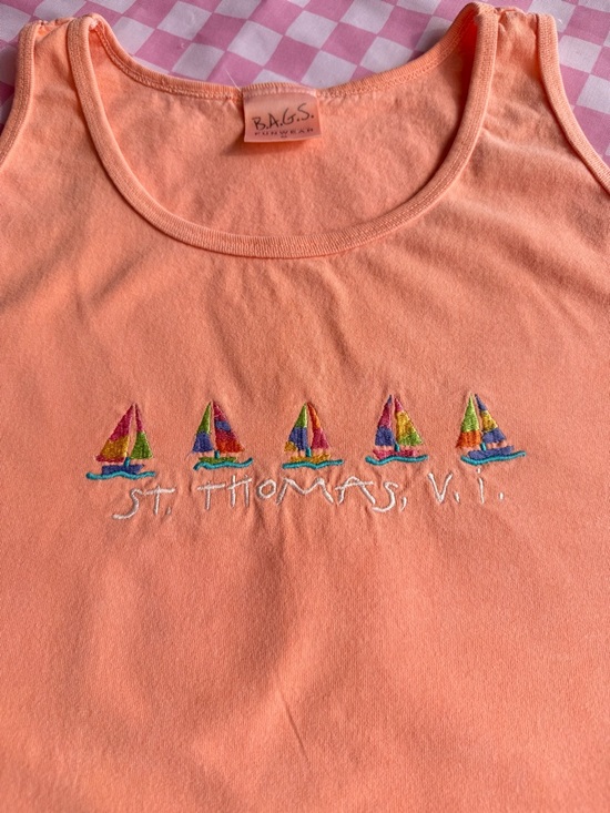 B.A.G.S. Funwear Tops - Peach Embroidered Sailboat Tank Top